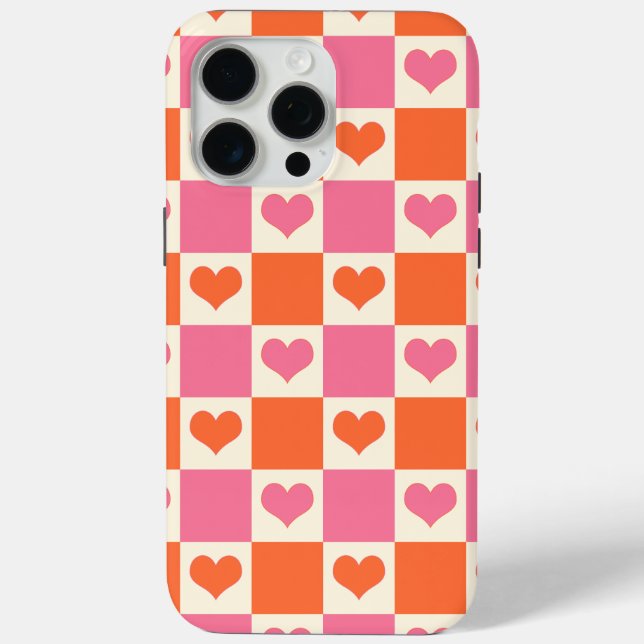 Chequerboard Hearts in Pink, Orange, and Cream Case-Mate iPhone Case (Back)
