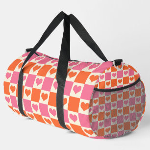 Chequerboard Hearts in Pink, Orange, and Cream Duffle Bag