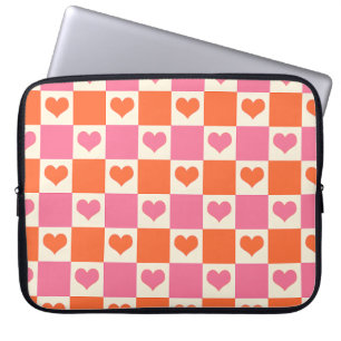 Chequerboard Hearts in Pink, Orange, and Cream Laptop Sleeve