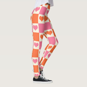 Chequerboard Hearts in Pink, Orange, and Cream Leggings