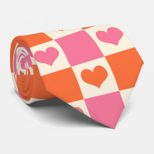 Chequerboard Hearts in Pink, Orange, and Cream Tie