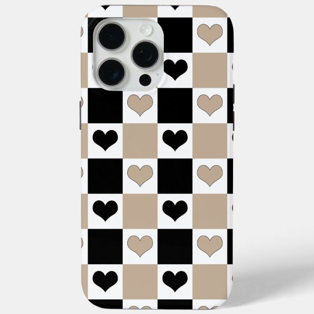 Chequerboard Hearts in Taupe, Black, and White Case-Mate iPhone Case (Back)