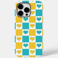 Chequerboard Hearts in Turquoise and Yellow
