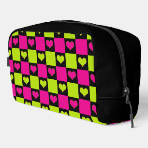 Chequerboard Hearts - Lime Green, Hot Pink & Black Dopp Kit