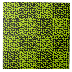 Chequerboard hearts pattern in Lime Green Ceramic Tile