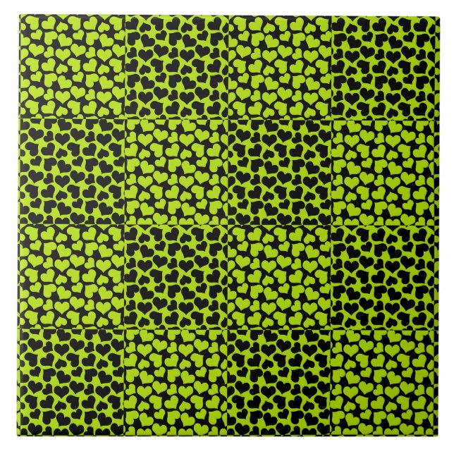 Chequerboard hearts pattern in Lime Green Ceramic Tile (Front)