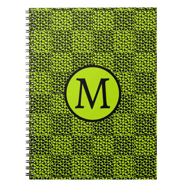 Chequerboard hearts pattern in Lime Green Notebook (Front)