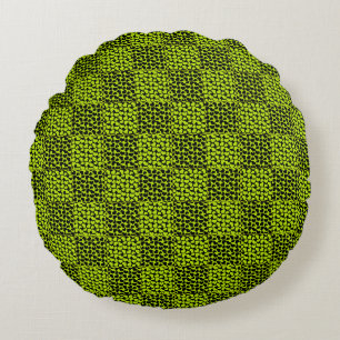 Chequerboard hearts pattern in Lime Green Round Cushion