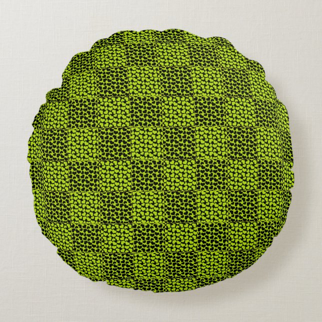 Chequerboard hearts pattern in Lime Green Round Cushion (Front)