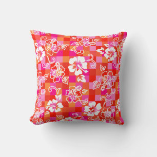Chequerboard Hibiscus Hawaiian Floral Cushion
