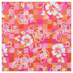 Chequerboard Hibiscus Hawaiian Floral Fabric