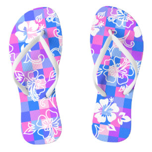 Chequerboard Hibiscus Hawaiian Floral Thongs