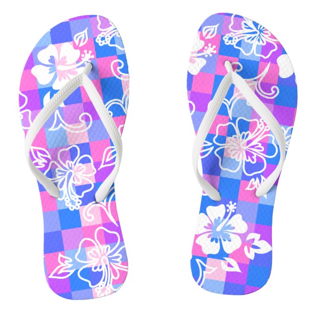 Chequerboard Hibiscus Hawaiian Floral Thongs (Footbed)
