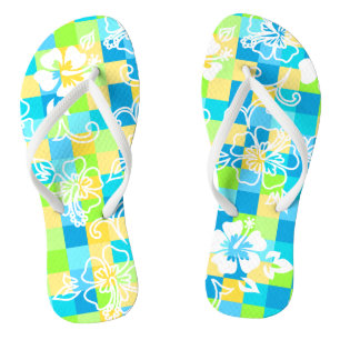 Chequerboard Hibiscus Hawaiian Floral Thongs