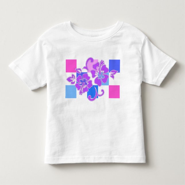 Chequerboard Hibiscus Hawaiian Floral Toddler T-Shirt (Front)