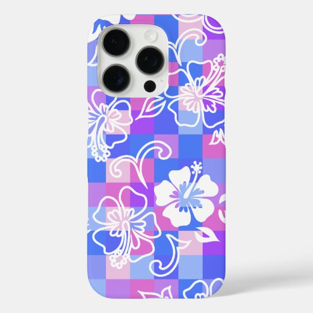 Chequerboard Hibiscus Hawaiian Floral Violet Case-Mate iPhone Case (Back)