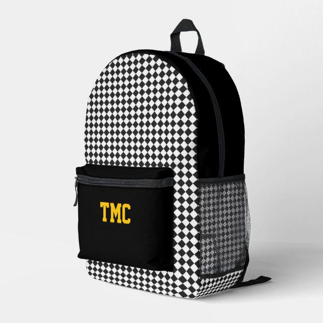 Chequerboard INITIALS School Team Colours Sports Printed Backpack (Back Corner Right)