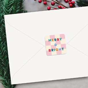 Chequerboard Merry & Bright Christmas Sticker