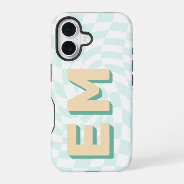 Chequerboard Monogram Retro Initials iPhone 16 Case (Back)