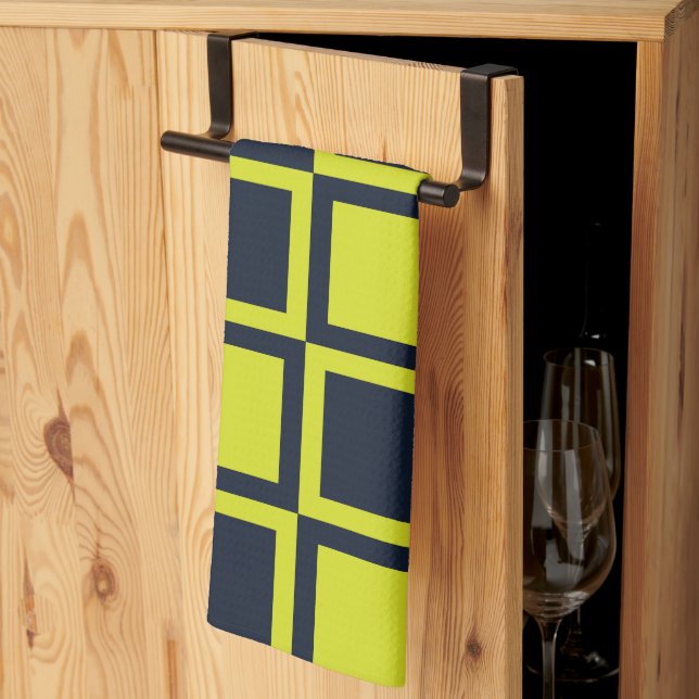 Chequerboard Navy Blue Green Chequerboard Tea Towel (Thirds Fold)