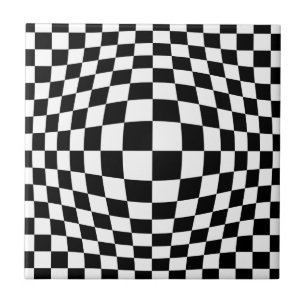 Chequerboard optical illusion ceramic tile