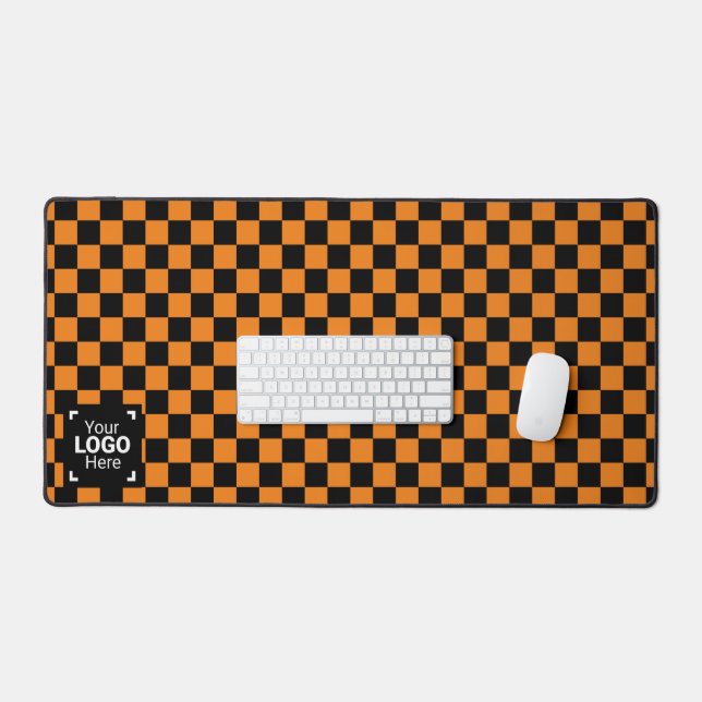 Chequerboard Orange / Black - Your Business Logo Desk Mat (Keyboard & Mouse)