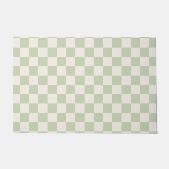 Chequerboard Pastel Green Chequered Sage Check Doormat (Front)