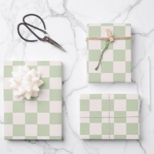 Chequerboard Pastel Green Chequered Sage Check Wrapping Paper Sheet