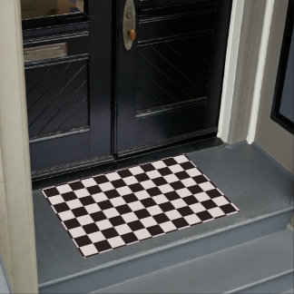 Chequerboard pattern black and white doormat
