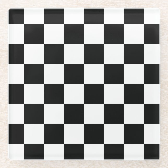 Chequerboard pattern black and white glass coaster (Front)