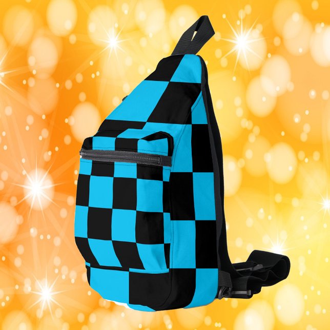 Chequerboard Pattern Blue and Black Sling Bag (A cool sling bag with a blue and black checkerboard pattern)