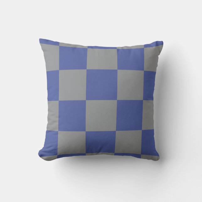 Chequerboard Pattern Periwinkle Blue Grey Modern Cushion (Front)