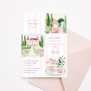 Chequerboard Pink Chateau Birthday Party Invitation