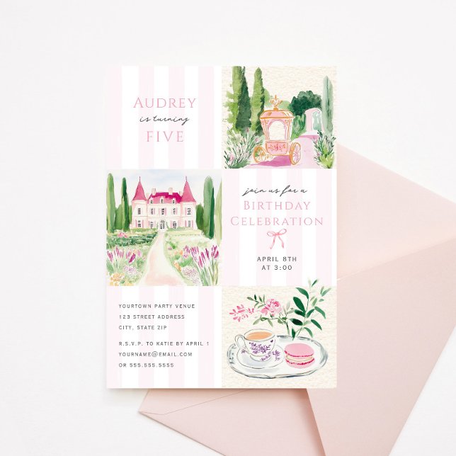 Chequerboard Pink Chateau Birthday Party Invitation (Creator Uploaded)