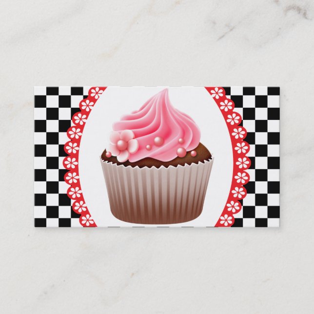 Chequerboard Pink Cupcake Bakery Business Card (Front)