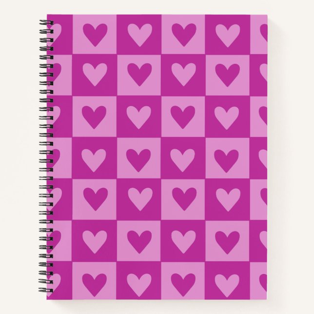 Chequerboard Pink Heart Notebook (Front)