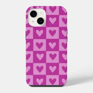 Chequerboard Pink Heart Pattern Phone Case