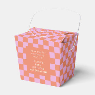 Chequerboard Pink Orange Custom Birthday Thank You Favour Box
