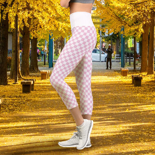 Chequerboard Pink White Capri Leggings