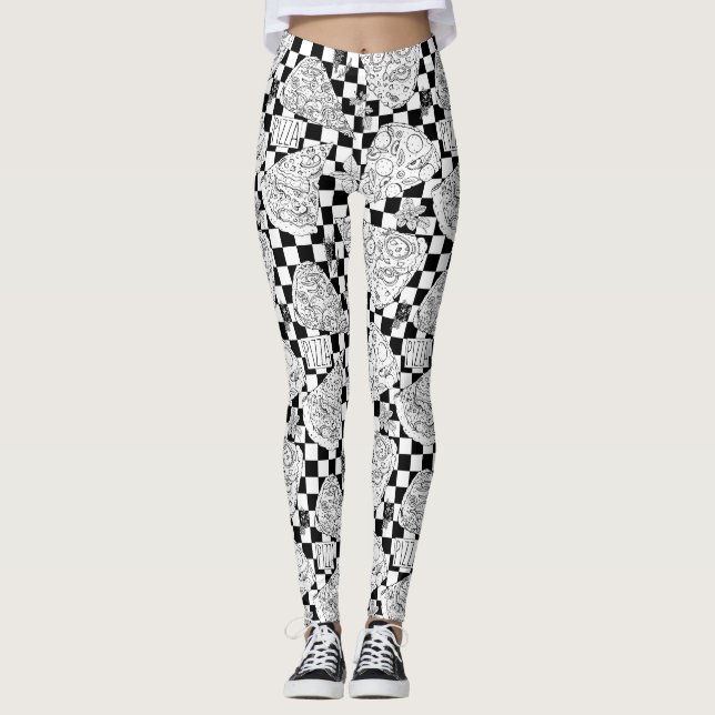 Chequerboard Pizza Parlour Pizzeria Female Chef Leggings (Front)
