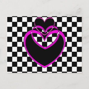 Chequerboard Popart Heart Purple Hearts Valentines Holiday Postcard