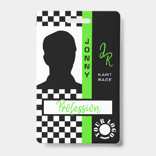 Chequerboard Racing Flag Green Line Race Photo  ID Badge