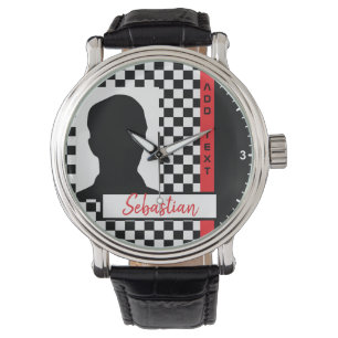 Chequerboard Racing Flag Red Line Race Photo  Watch