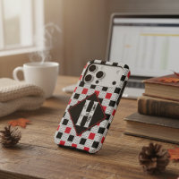 Chequerboard Red and black Buffalo plaid Monogram