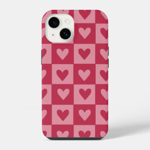 Chequerboard Red Heart Pattern Phone Case
