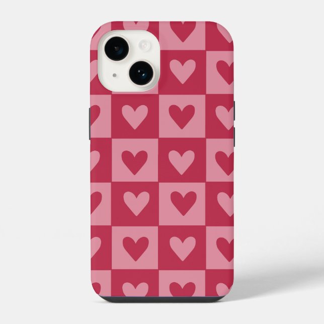 Chequerboard Red Heart Pattern Phone Case (Back)