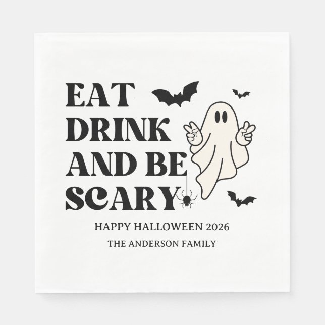 Chequerboard Retro Spooktacular Halloween Napkin (Front)