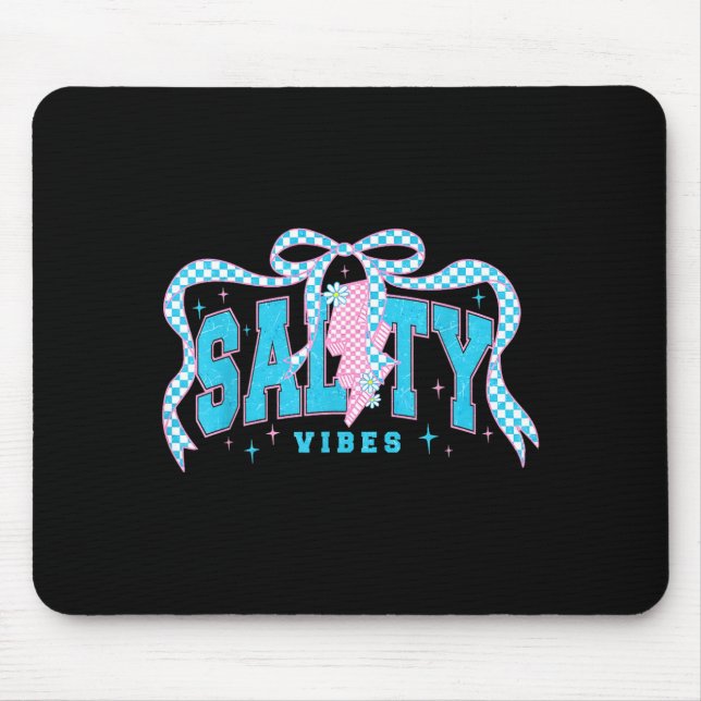 Chequerboard Salty Beach Palm Tree Coquette Summer Mouse Pad (Front)