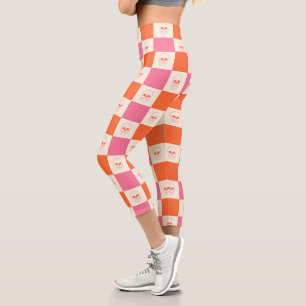 Chequerboard Skulls in Pink, Orange, & Cream Capri Leggings