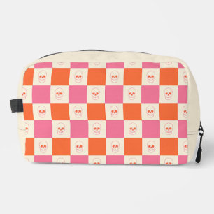 Chequerboard Skulls in Pink, Orange, & Cream Dopp Kit